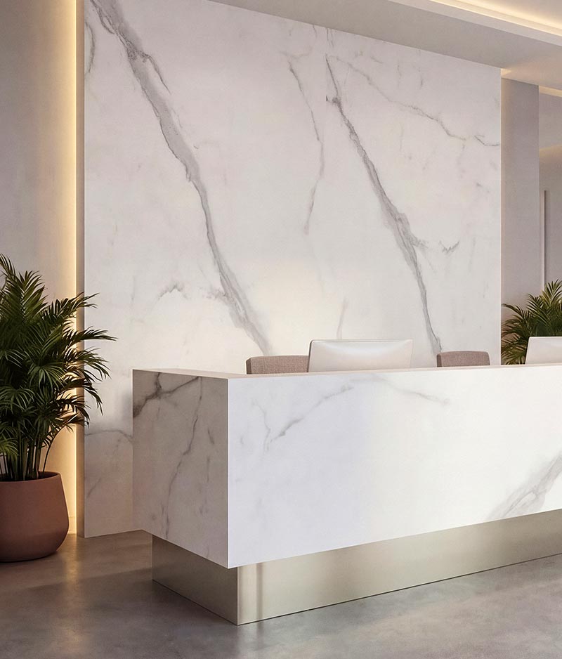 Lastre decorative su parete: Moon e Marmo "Renaissance" Reception rivestito con lastra decorativa per interni Elydecor