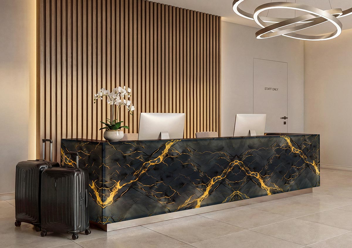Elydecor - lastre decorative per Interni Reception rivestito con lastre decorative Elydecor