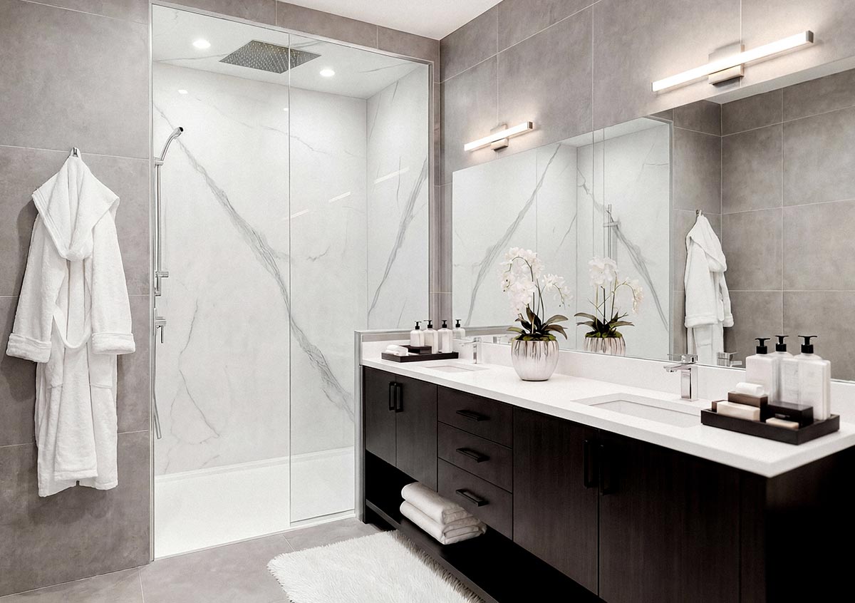 Elydecor - lastre decorative per Interni Bagno rivestito con lastre decorative Elydecor